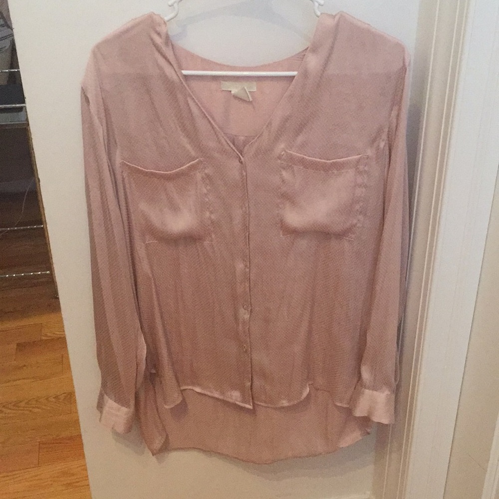 Silky light pink blouse.